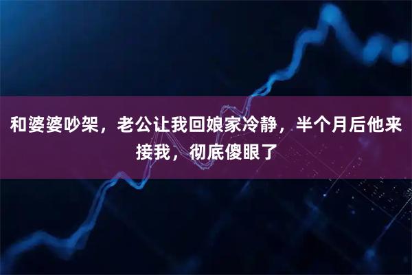 和婆婆吵架，老公让我回娘家冷静，半个月后他来接我，彻底傻眼了